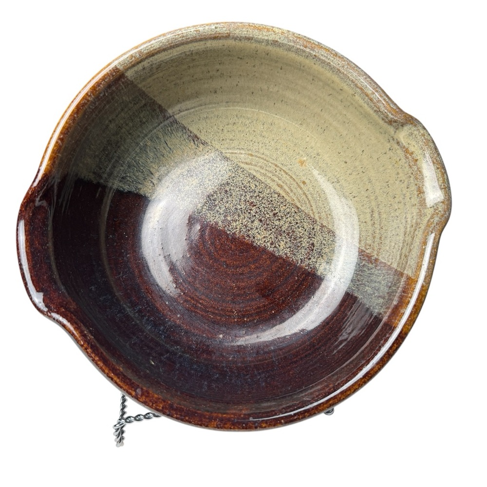Handmade Studio Pottery Signed Shallow Bowl Earthy Boho Prairie Spout Cottage 9”